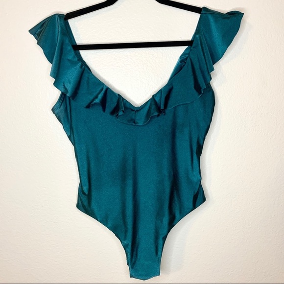 Tahari peacock teal ruffle one piece bikini small - Picture 1 of 10